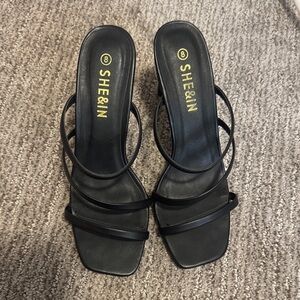 SHEIN Black Multi-Strap Square-Toe Mule Sandals